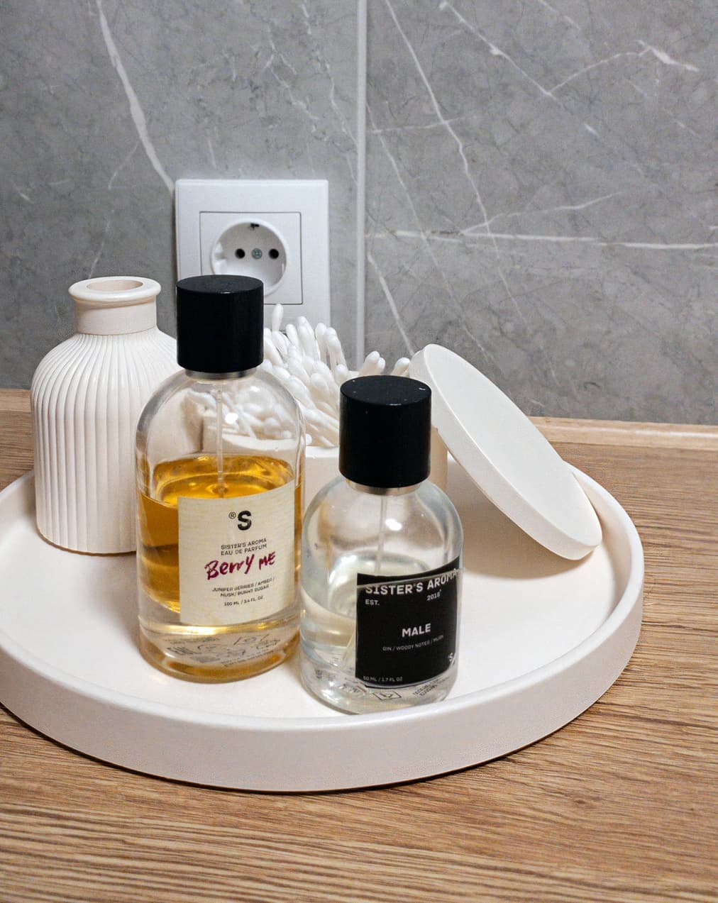 Парфумерна таця та кашпо з вушними паличками для ванної кімнати