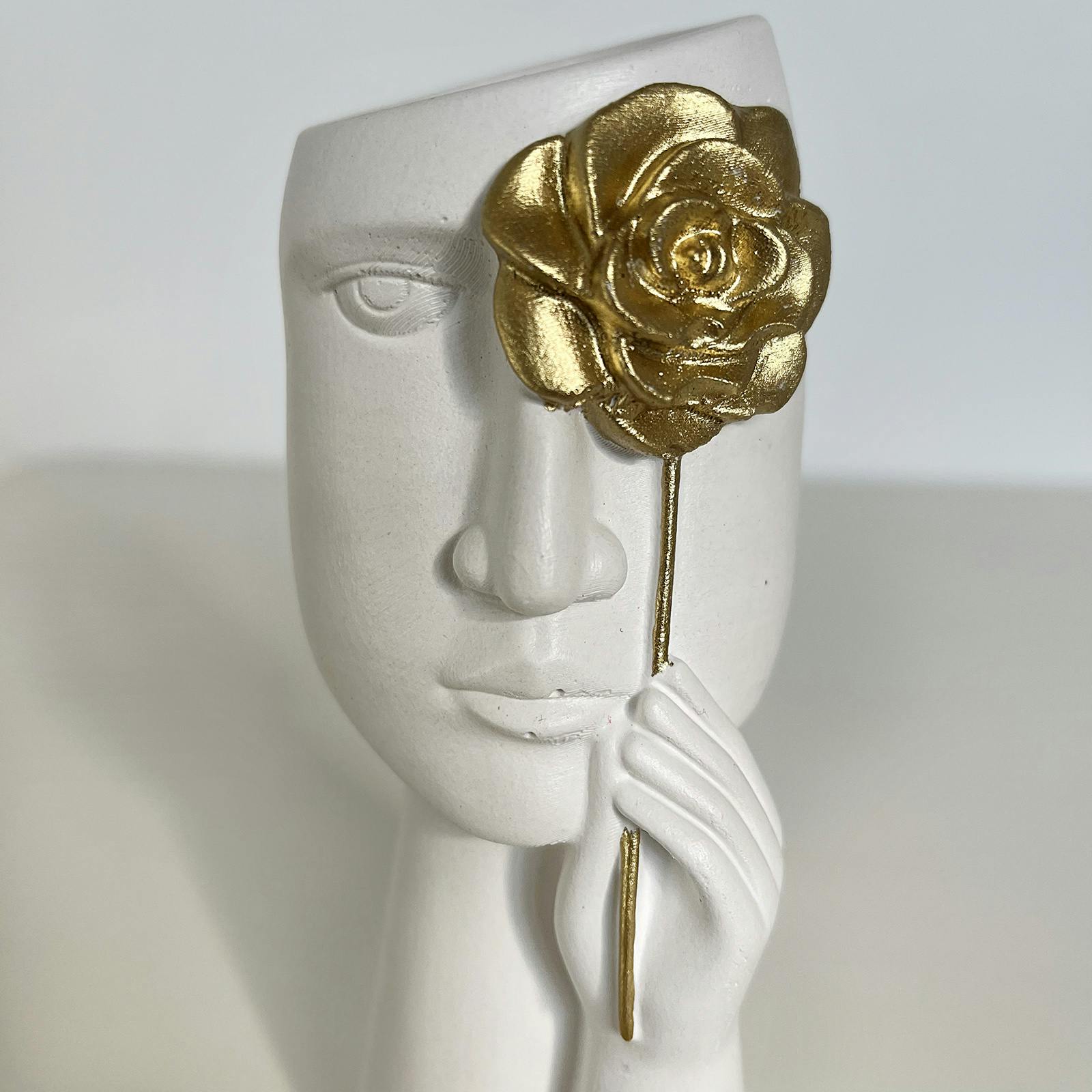 Ваза Дівчина із Золотою Трояндою Біла | Гіпсовий Виріб | slide 6
