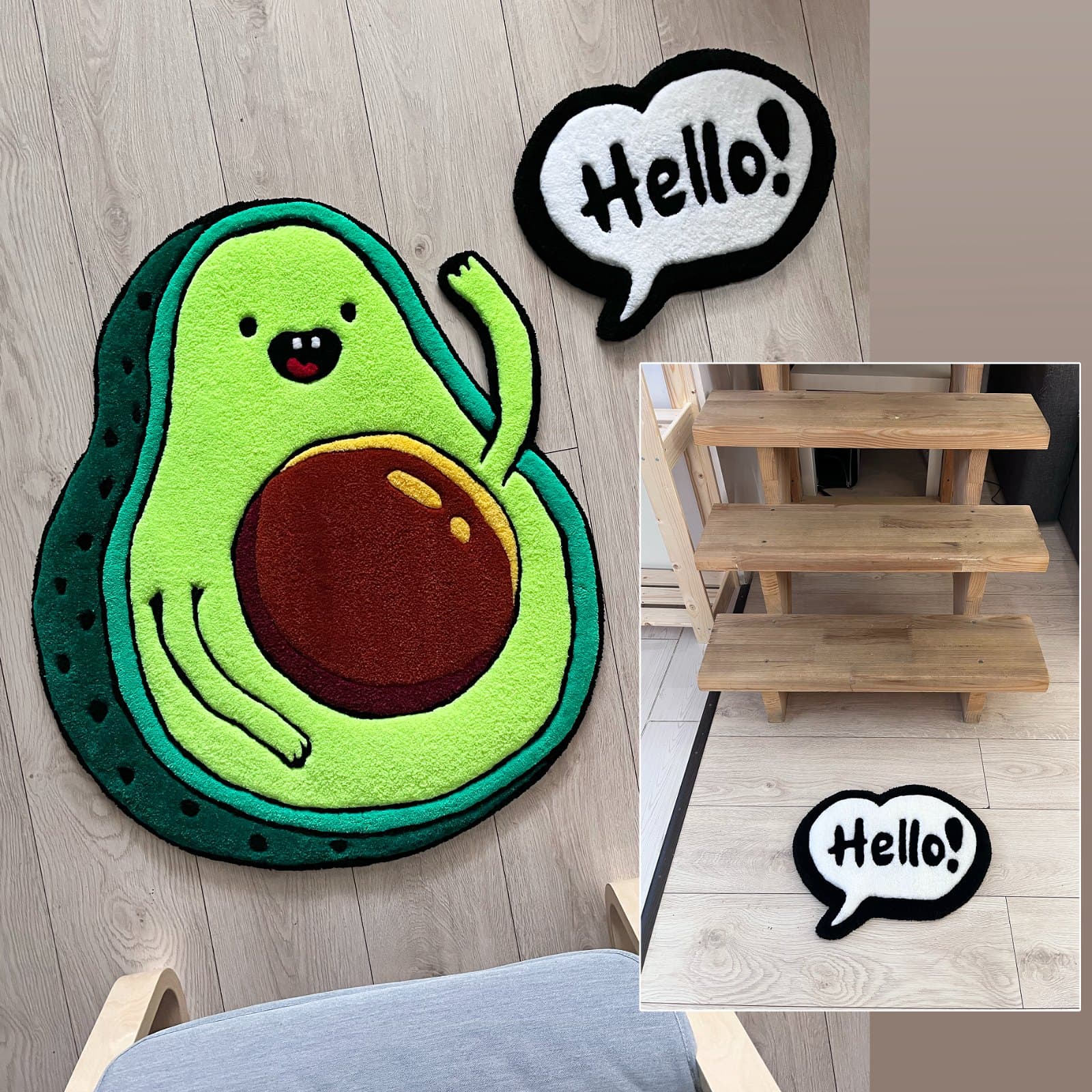 Килим Веселе Авокадо та бульбашка "Hello!" (набір з 2 килимів) | Тафтинговий Килим від майстерні "Щаслива Качка" - Слайд 13